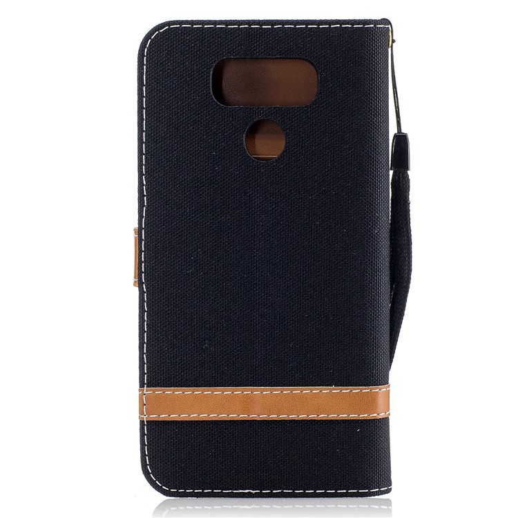 Two-tone Jean Cloth PU Leather Wallet Phone Case with Stand for LG G6 - Black-3