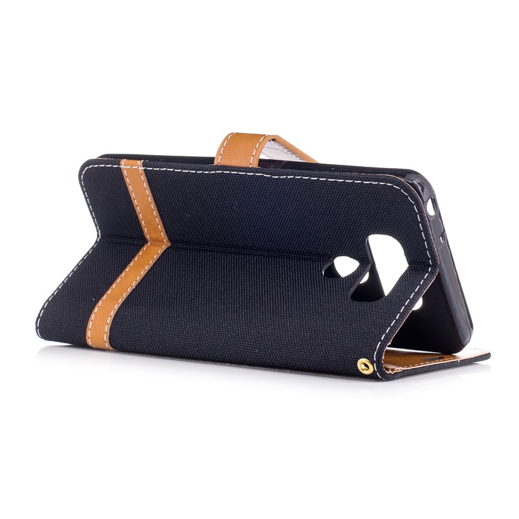 Two-tone Jean Cloth PU Leather Wallet Phone Case with Stand for LG G6 - Black-4