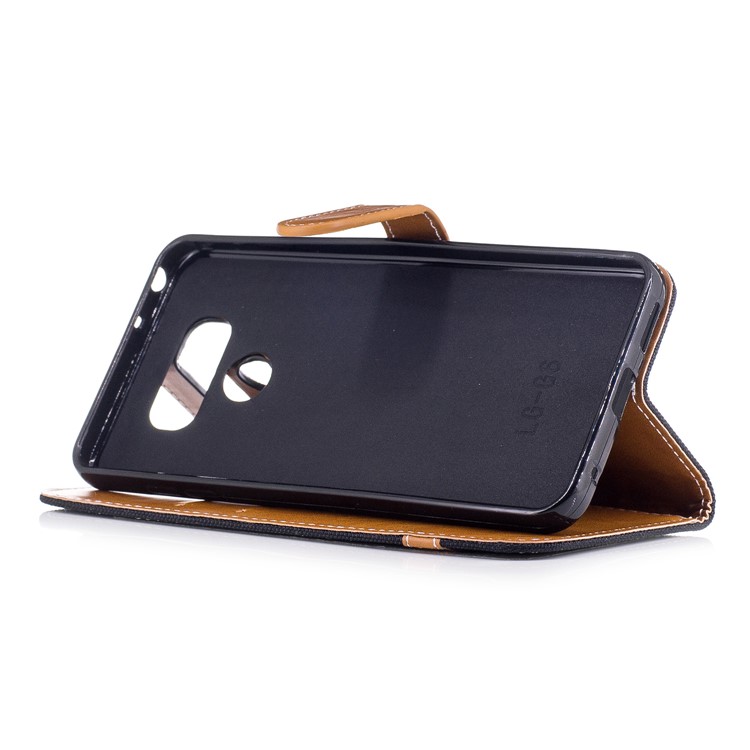 Two-tone Jean Cloth PU Leather Wallet Phone Case with Stand for LG G6 - Black-5