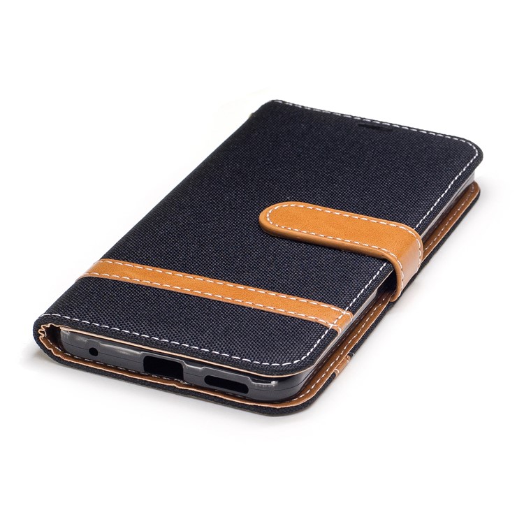 Two-tone Jean Cloth PU Leather Wallet Phone Case with Stand for LG G6 - Black-6
