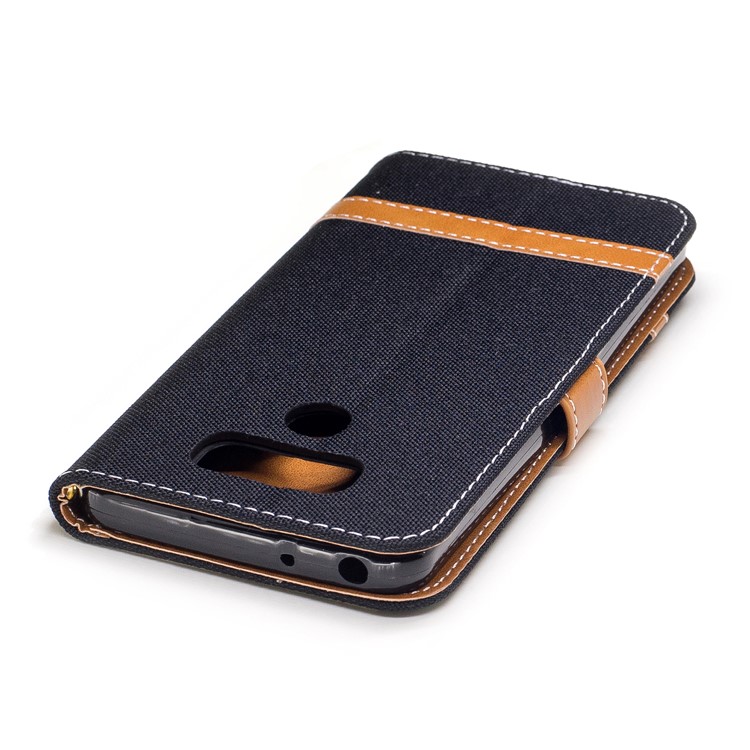 Two-tone Jean Cloth PU Leather Wallet Phone Case with Stand for LG G6 - Black-7