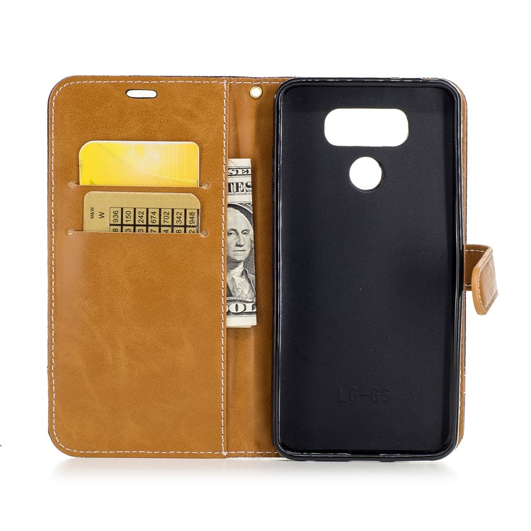 Two-tone Jean Cloth PU Leather Wallet Phone Case with Stand for LG G6 - Black-8