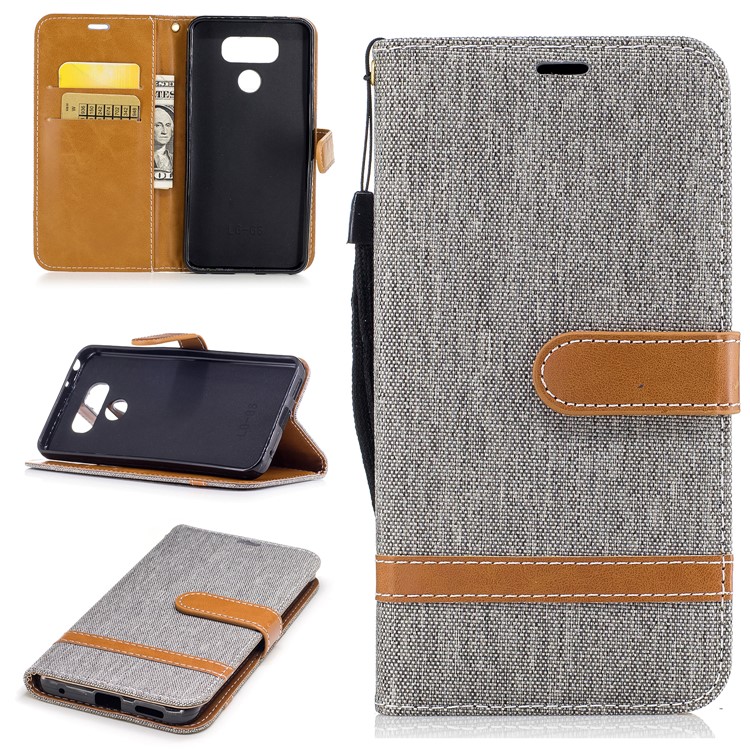 Contrast Color Jean Cloth PU Leather Card Holder Stand Case Cover for LG G6 - Grey-1