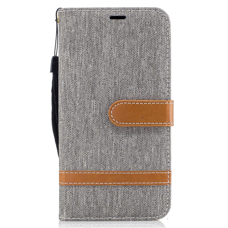 Contrast Color Jean Cloth PU Leather Card Holder Stand Case Cover for LG G6 - Grey-2