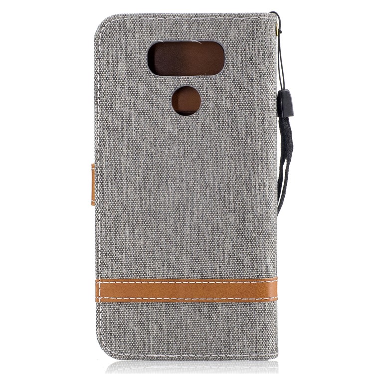 Contrast Color Jean Cloth PU Leather Card Holder Stand Case Cover for LG G6 - Grey-3