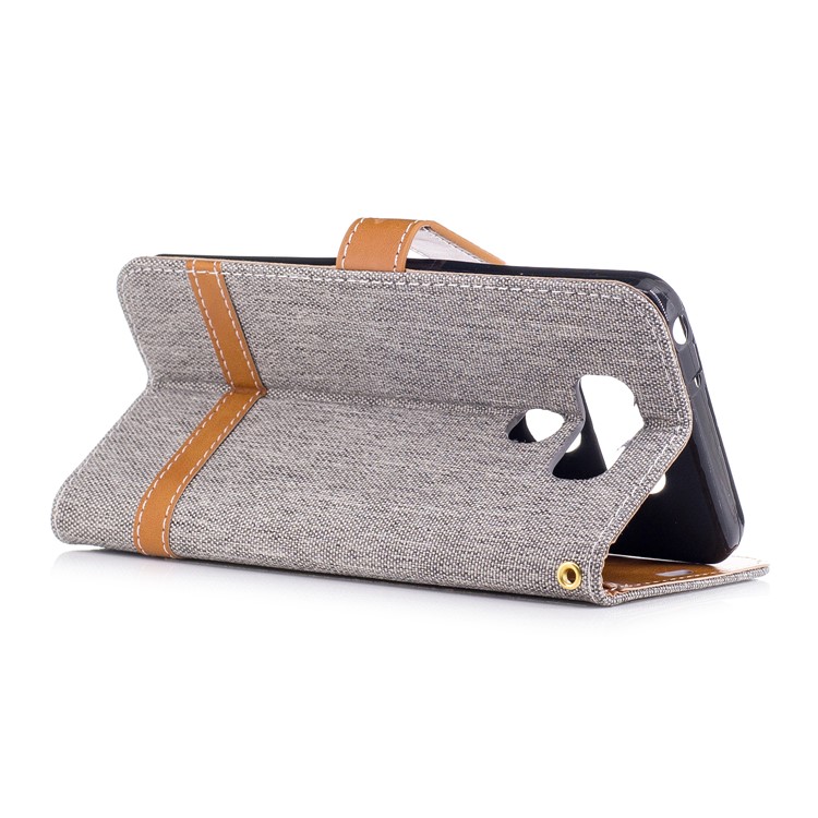 Contrast Color Jean Cloth PU Leather Card Holder Stand Case Cover for LG G6 - Grey-4