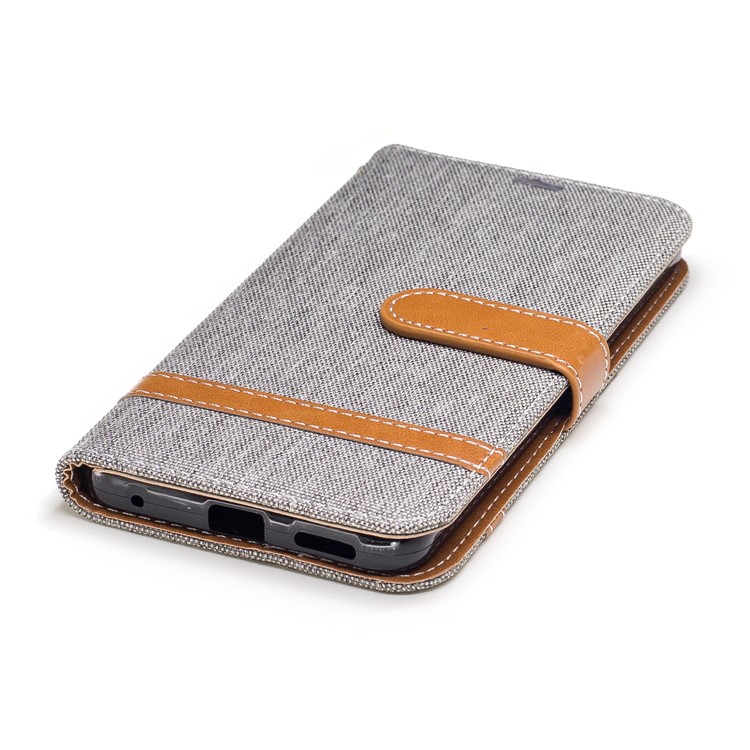 Contrast Color Jean Cloth PU Leather Card Holder Stand Case Cover for LG G6 - Grey-6