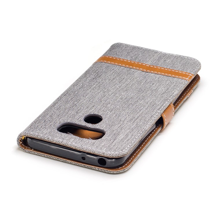 Contrast Color Jean Cloth PU Leather Card Holder Stand Case Cover for LG G6 - Grey-7
