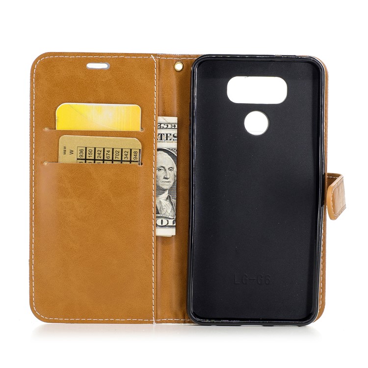 Contrast Color Jean Cloth PU Leather Card Holder Stand Case Cover for LG G6 - Grey-8