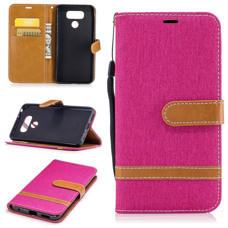 Contrast Color Jean Cloth Card Slots Leather Stand Mobile Cover for LG G6 - Rose-1