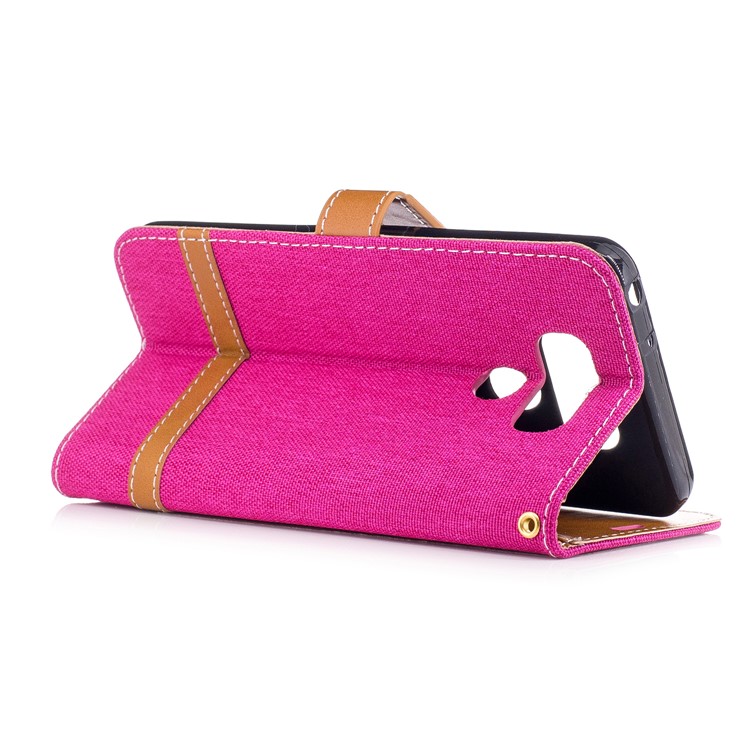 Contrast Color Jean Cloth Card Slots Leather Stand Mobile Cover for LG G6 - Rose-4