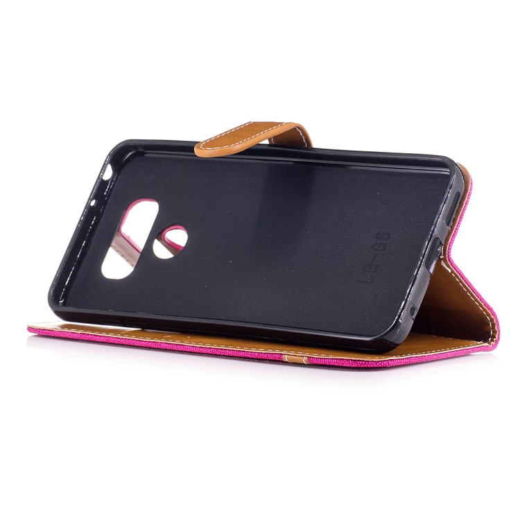 Contrast Color Jean Cloth Card Slots Leather Stand Mobile Cover for LG G6 - Rose-5