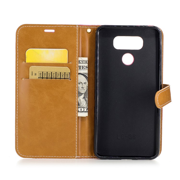 Contrast Color Jean Cloth Card Slots Leather Stand Mobile Cover for LG G6 - Rose-8