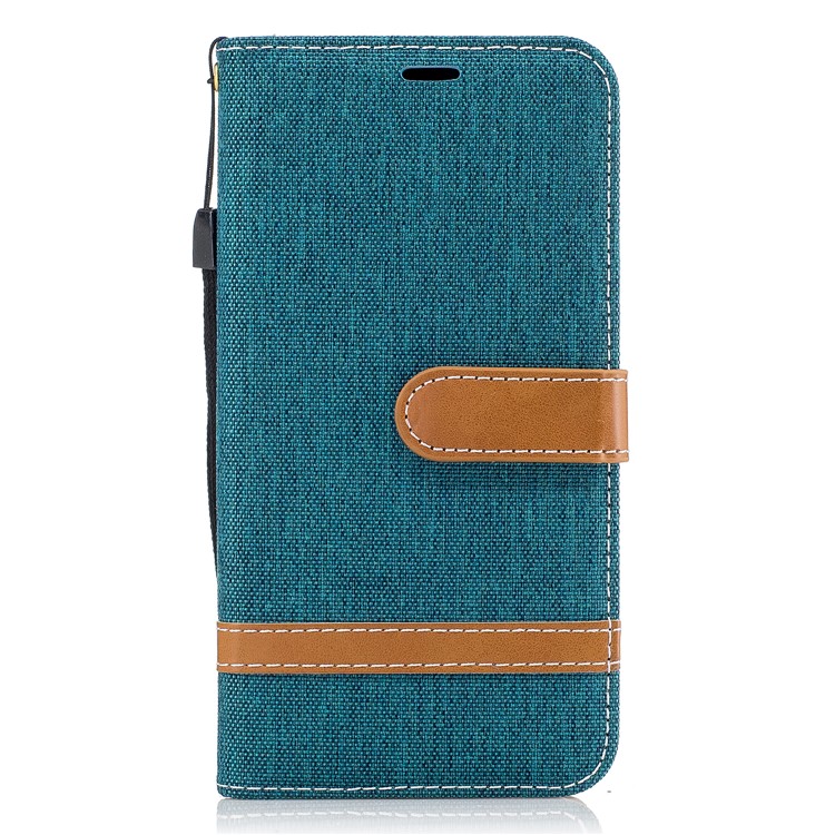 Two-tone Jean Cloth Leather Wallet Mobile Case Accessory for LG G6 - Cyan-2
