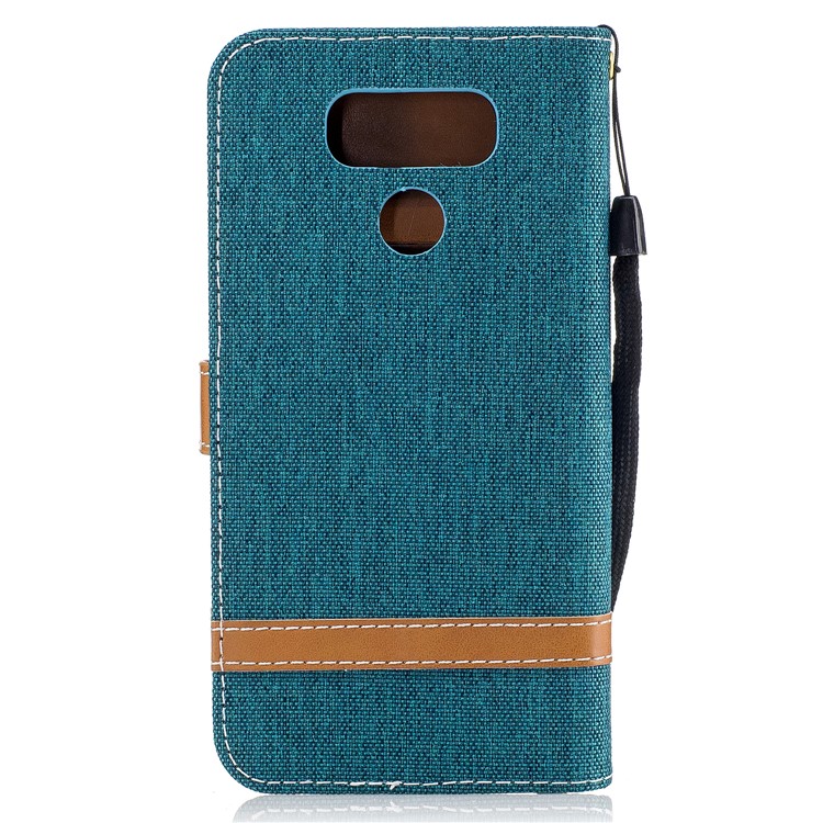 Two-tone Jean Cloth Leather Wallet Mobile Case Accessory for LG G6 - Cyan-3