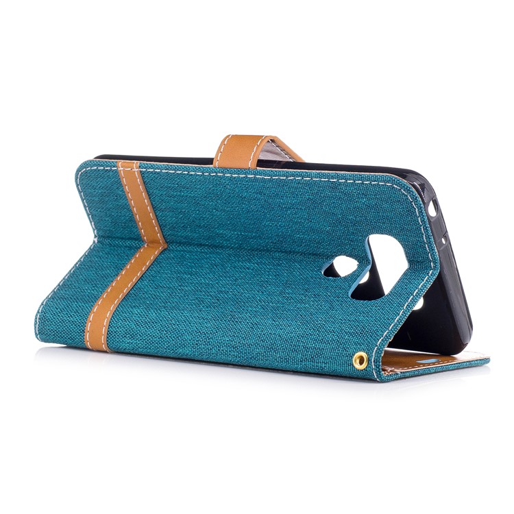 Two-tone Jean Cloth Leather Wallet Mobile Case Accessory for LG G6 - Cyan-4