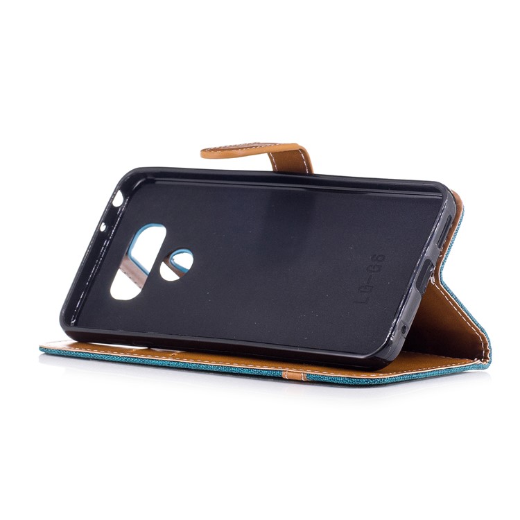 Two-tone Jean Cloth Leather Wallet Mobile Case Accessory for LG G6 - Cyan-5
