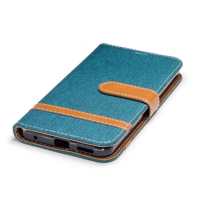 Two-tone Jean Cloth Leather Wallet Mobile Case Accessory for LG G6 - Cyan-6