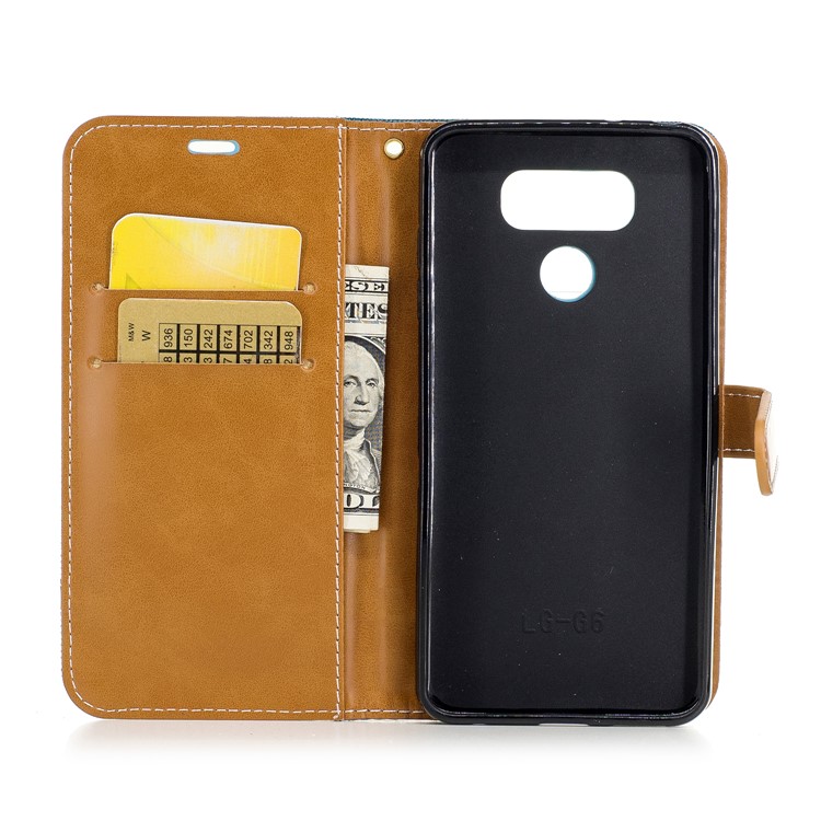 Two-tone Jean Cloth Leather Wallet Mobile Case Accessory for LG G6 - Cyan-8