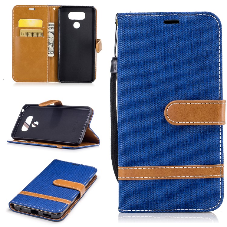 Contrast Color Jean Cloth Leather Card Holder Phone Casing for LG G6 - Baby Blue-1