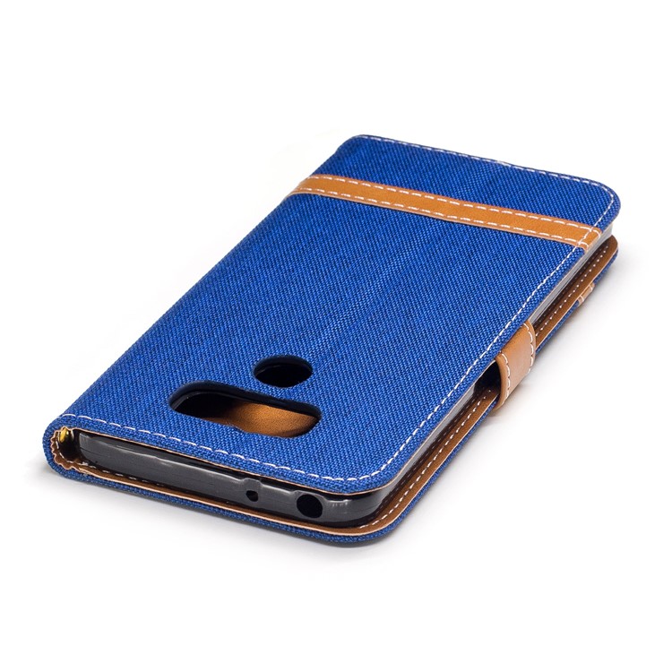 Contrast Color Jean Cloth Leather Card Holder Phone Casing for LG G6 - Baby Blue-7