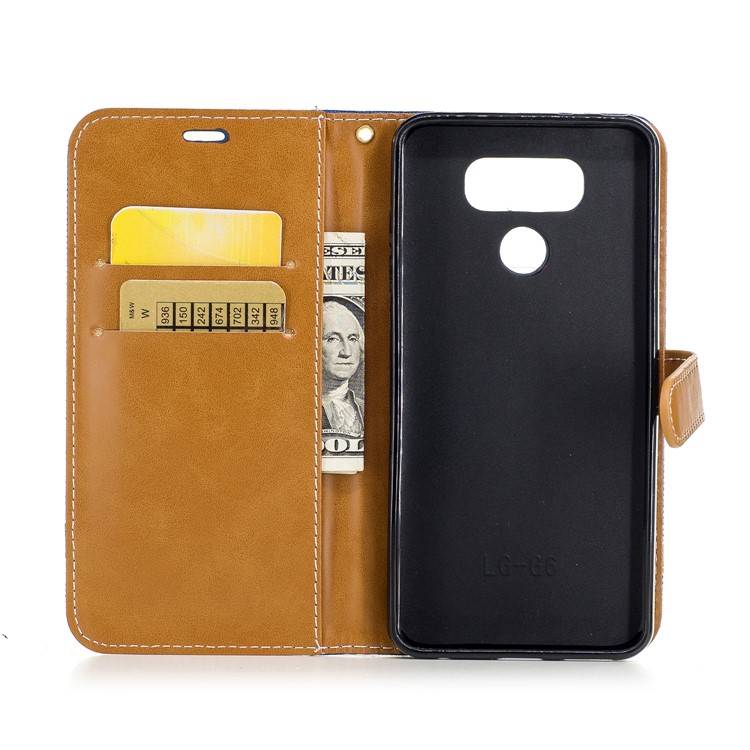 Contrast Color Jean Cloth Leather Card Holder Phone Casing for LG G6 - Baby Blue-8