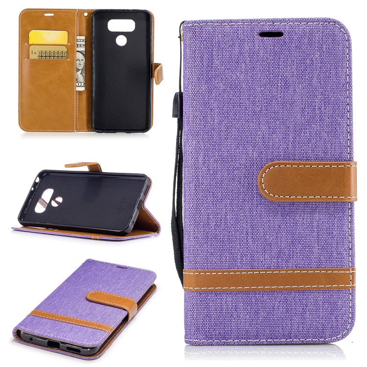 Two-tone Jean Cloth Wallet Stand Leather Phone Shell for LG G6 - Purple-1