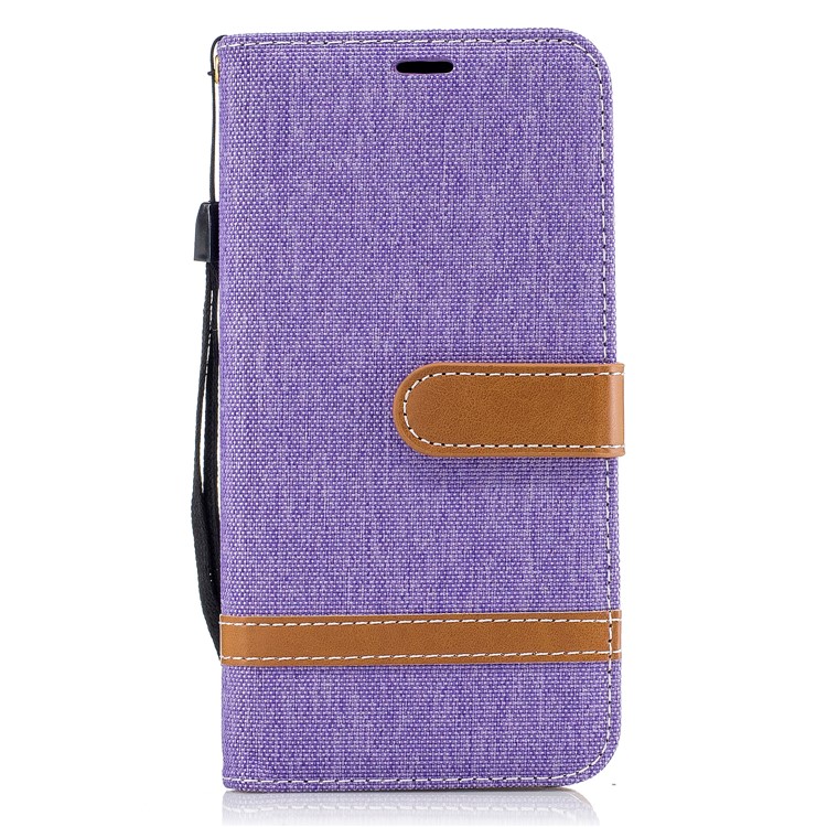Two-tone Jean Cloth Wallet Stand Leather Phone Shell for LG G6 - Purple-2