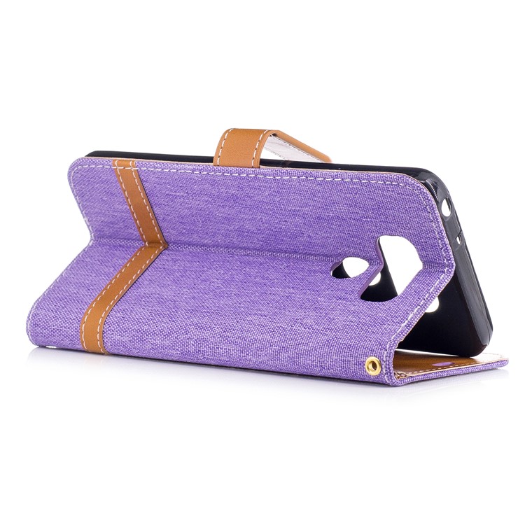 Two-tone Jean Cloth Wallet Stand Leather Phone Shell for LG G6 - Purple-4