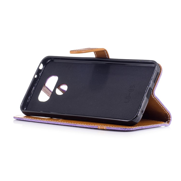 Two-tone Jean Cloth Wallet Stand Leather Phone Shell for LG G6 - Purple-5