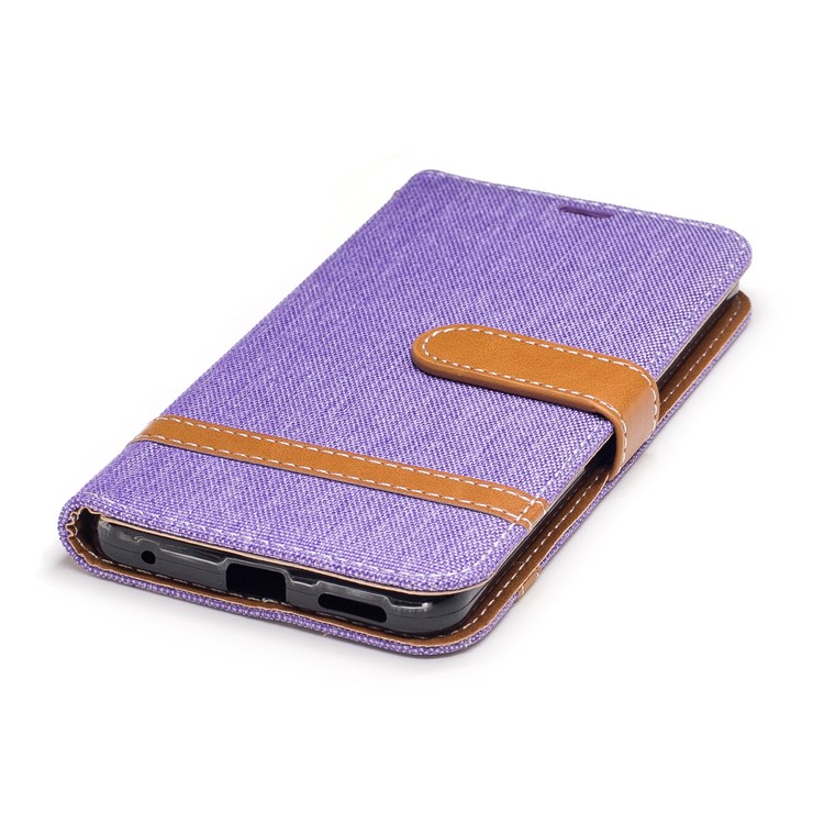 Two-tone Jean Cloth Wallet Stand Leather Phone Shell for LG G6 - Purple-6
