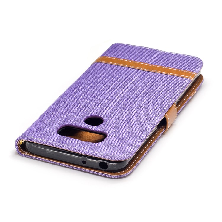Two-tone Jean Cloth Wallet Stand Leather Phone Shell for LG G6 - Purple-7