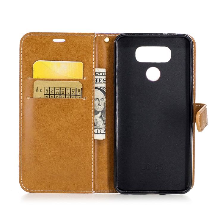 Two-tone Jean Cloth Wallet Stand Leather Phone Shell for LG G6 - Purple-8