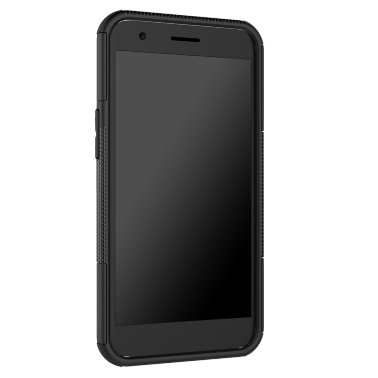 Anti-slip PC + TPU Hybrid Case Cover with Kickstand for LG K10 (2017) / LV5 - Black-5