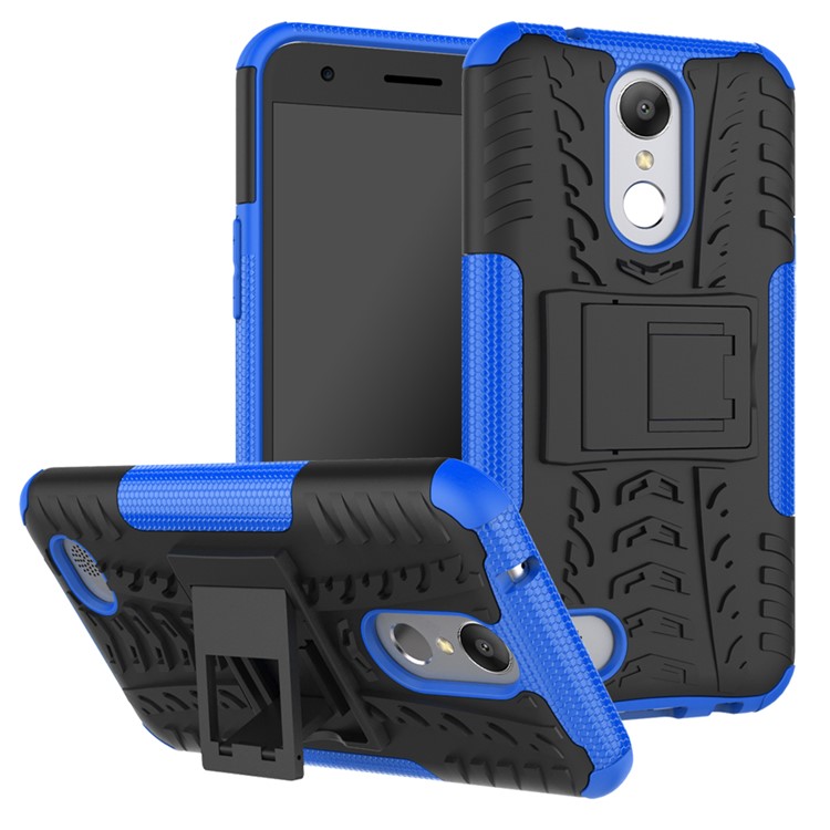Heavy Duty Rugged PC + TPU Kickstand Phone Shell for LG K10 (2017) / LV5 - Blue-1