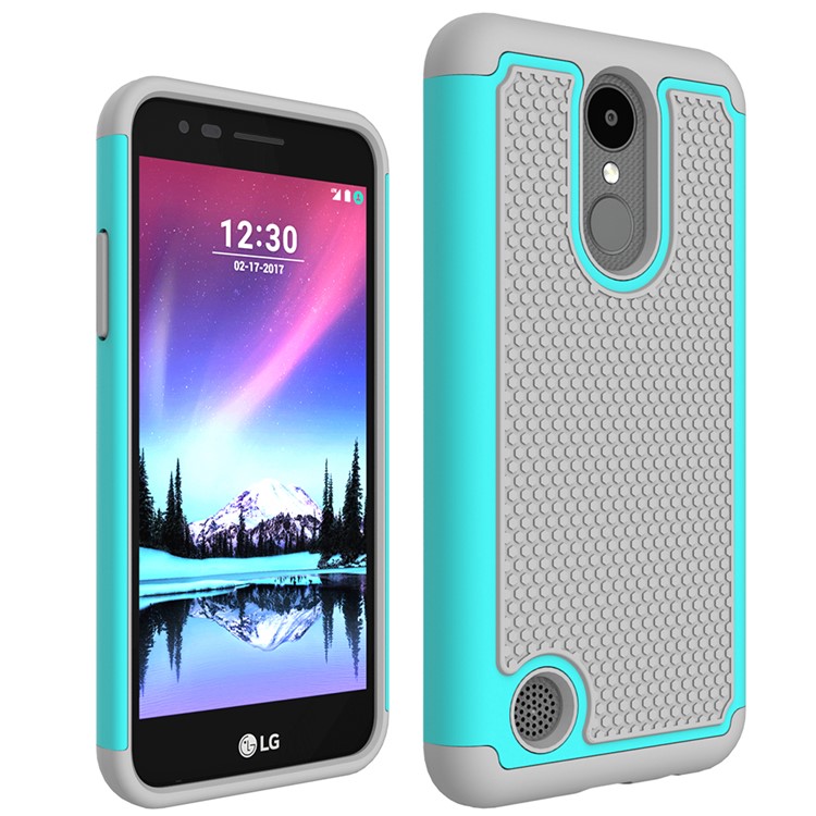 Football Grain Hybrid PC + Silicone Protective Phone Accessory Case for LG K4 (2017) US Version - Grey / Baby Blue-1