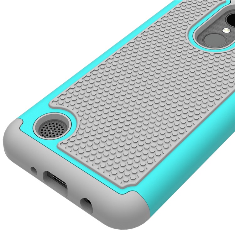 Football Grain Hybrid PC + Silicone Protective Phone Accessory Case for LG K4 (2017) US Version - Grey / Baby Blue-3