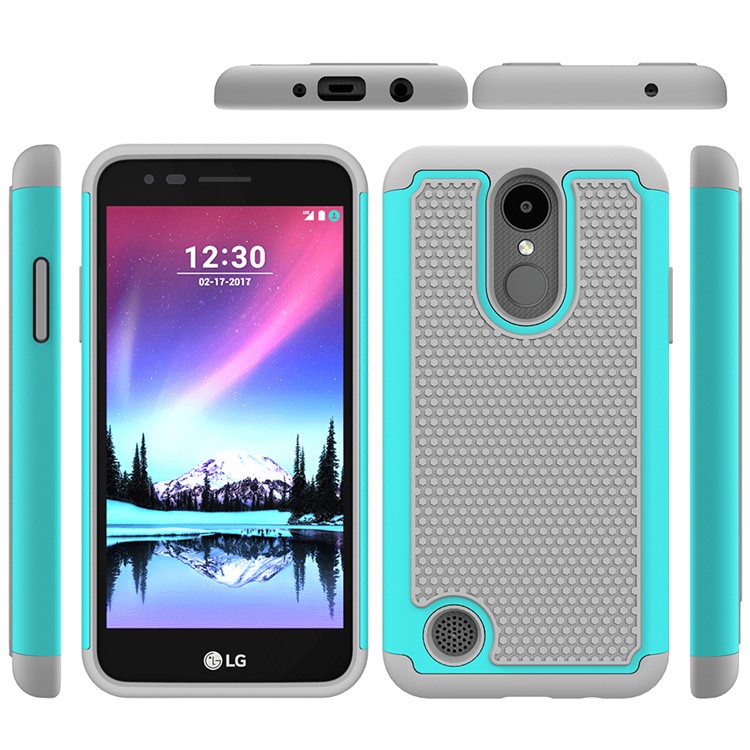 Football Grain Hybrid PC + Silicone Protective Phone Accessory Case for LG K4 (2017) US Version - Grey / Baby Blue-5