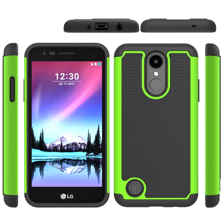 Football Grain Hybrid PC + Silicone Shield Cover for LG K4 (2017) US Version - Green-5