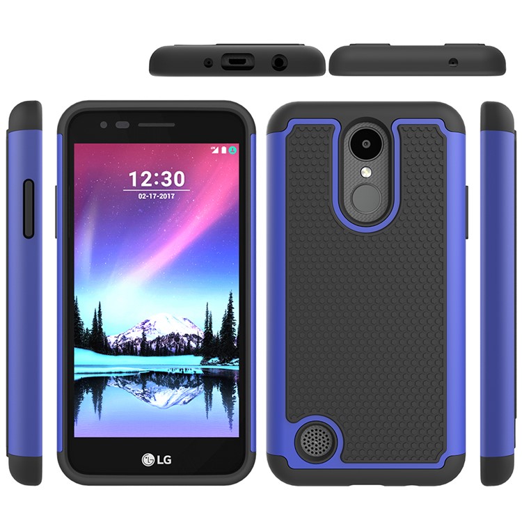 Football Grain Hybrid PC + Silicone Shield Phone Accessory Case for LG K4 (2017) US Version - Dark Blue-5
