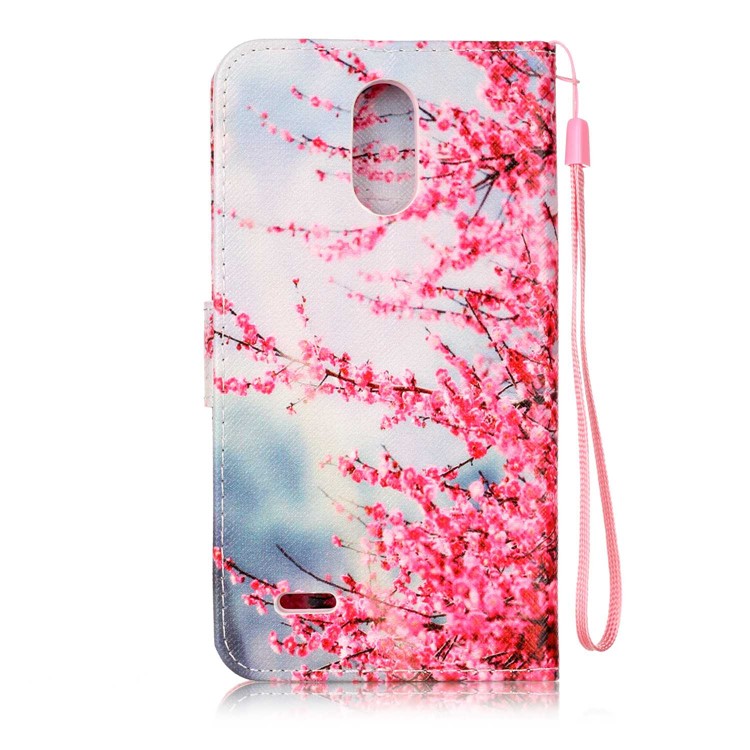 Cross Texture Patterned PU Leather Wallet Stand Mobile Phone Cover with Strap for LG Stylus 3 - Flower Pattern-2