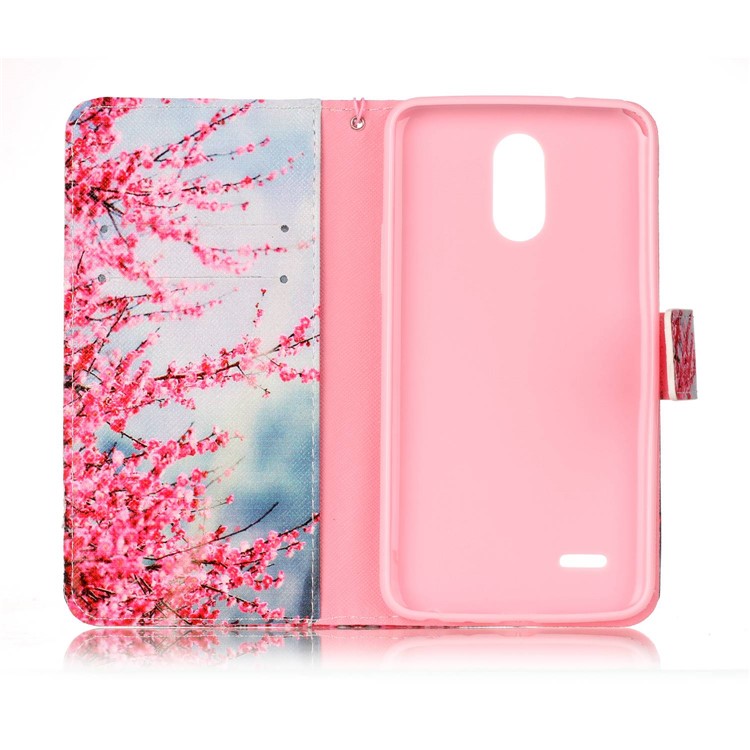 Cross Texture Patterned PU Leather Wallet Stand Mobile Phone Cover with Strap for LG Stylus 3 - Flower Pattern-3