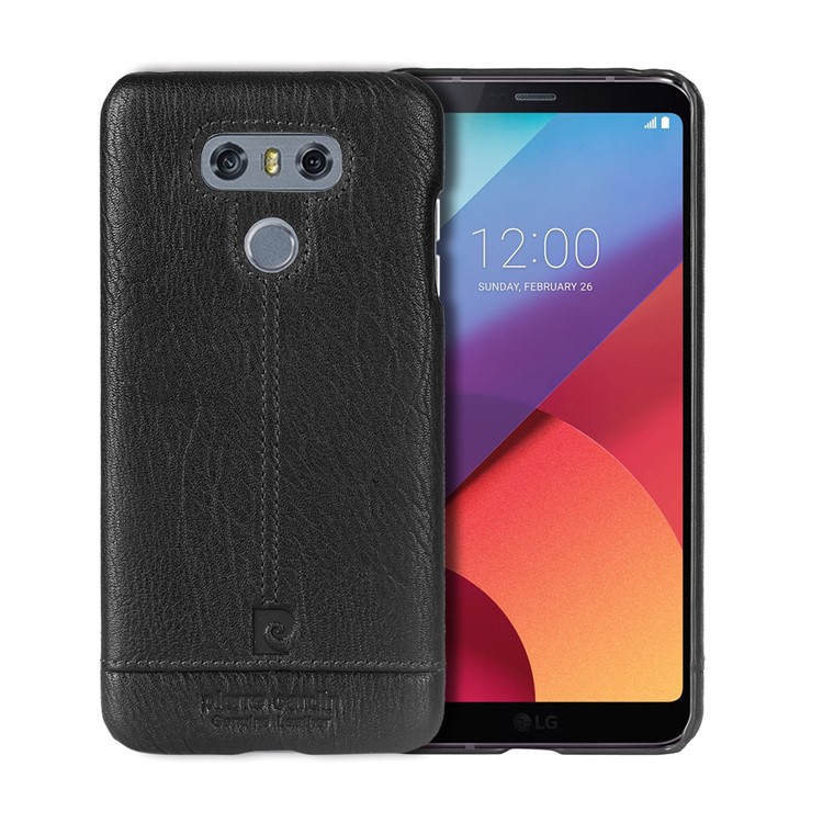 PIERRE CARDIN PCL-P03 Stitched Genuine Leather Coated Hard PC Case for LG G6 - Black-1