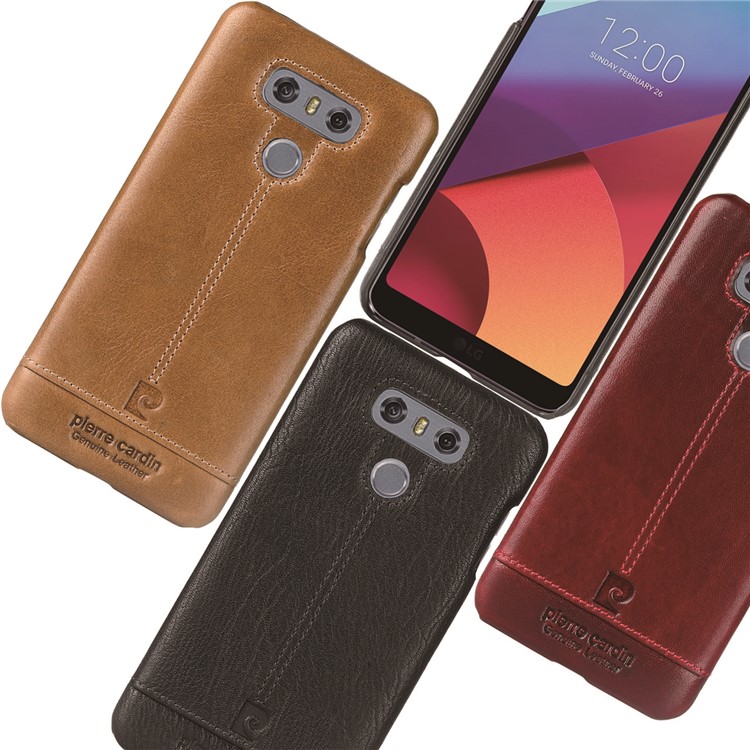 PIERRE CARDIN PCL-P03 Stitched Genuine Leather Coated Hard PC Case for LG G6 - Black-8