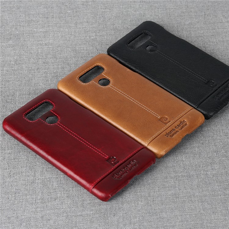 PIERRE CARDIN PCL-P03 Stitched Genuine Leather Coated Hard PC Case for LG G6 - Black-9
