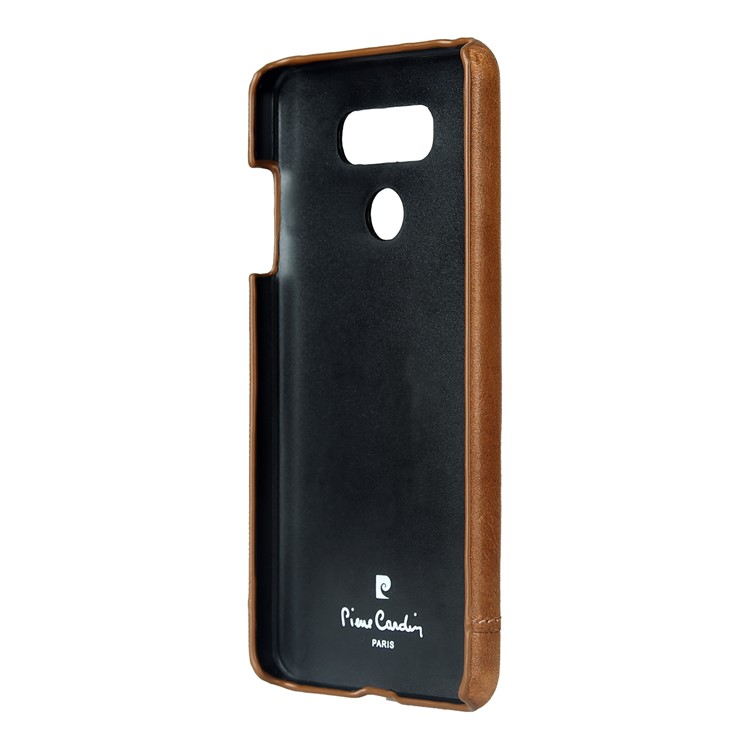 PIERRE CARDIN PCL-P03 Stitched Genuine Leather Coated Hard PC Cover for LG G6 - Brown-4