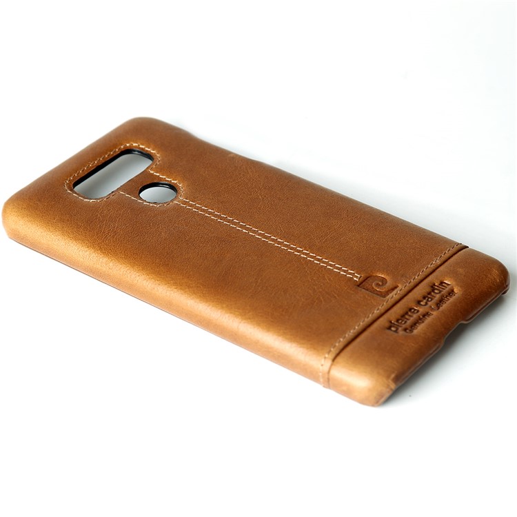 PIERRE CARDIN PCL-P03 Stitched Genuine Leather Coated Hard PC Cover for LG G6 - Brown-5