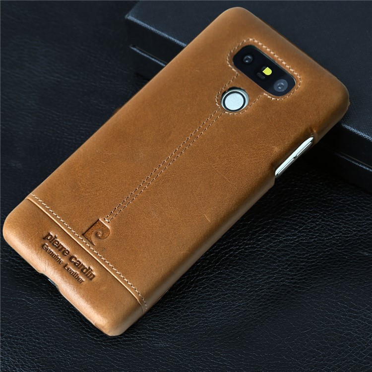 PIERRE CARDIN PCL-P03 Stitched Genuine Leather Coated Hard PC Cover for LG G6 - Brown-6