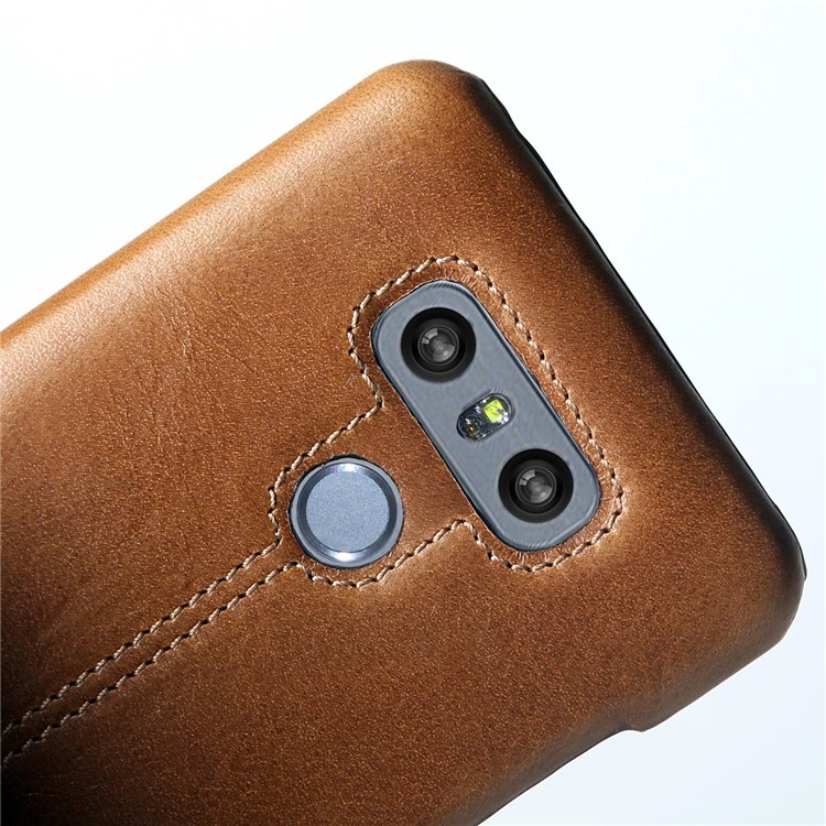 PIERRE CARDIN PCL-P03 Stitched Genuine Leather Coated Hard PC Cover for LG G6 - Brown-9