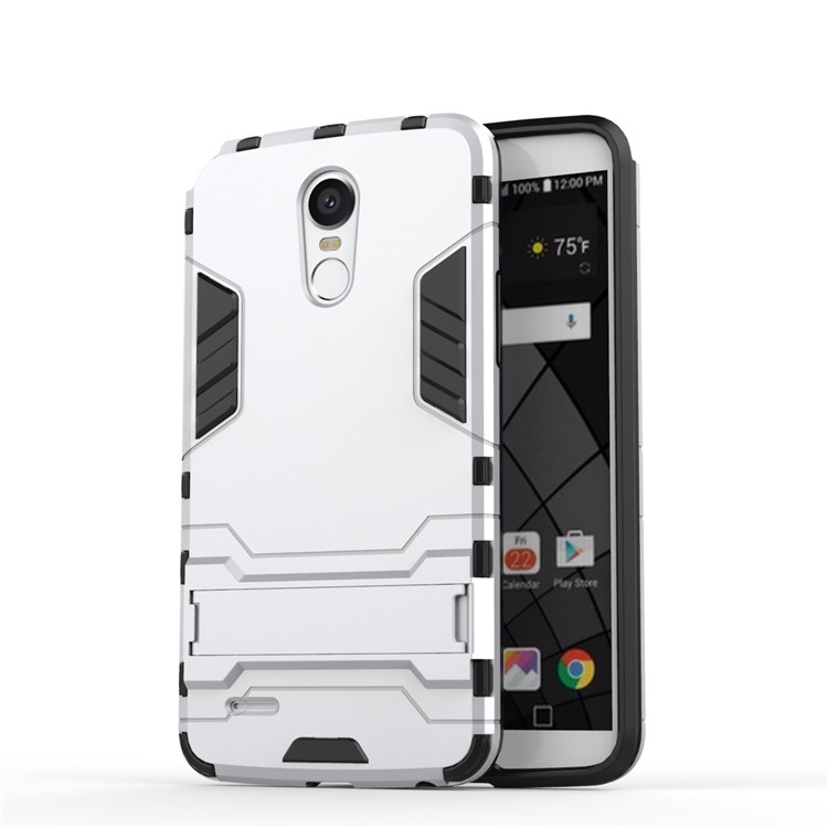 For LG Stylus 3 Cool Guard Plastic TPU Back Cover with Kickstand - White-2